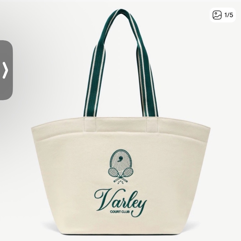 Varley Cream Tote with Green Accents